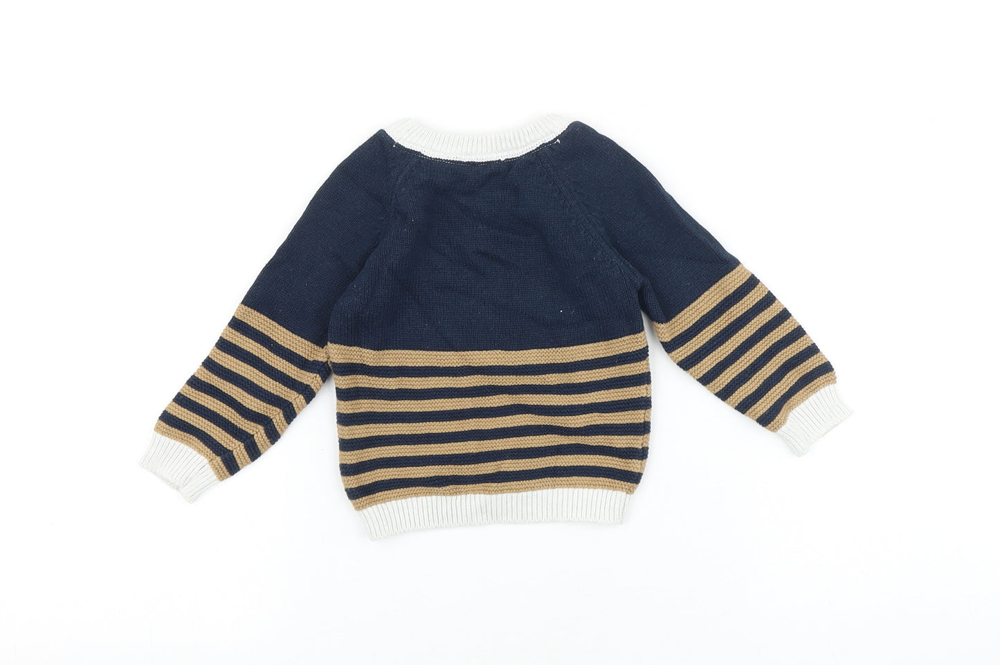 TU Baby Blue Striped 100% Cotton Pullover Jumper Size 6-9 Months Button - Polar Bear