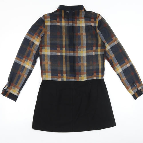 Zara Womens Black Plaid Viscose Shirt Dress Size S Collared Button