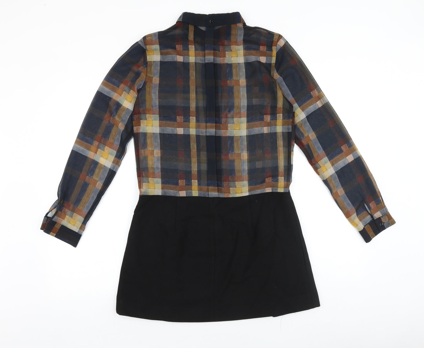Zara Womens Black Plaid Viscose Shirt Dress Size S Collared Button