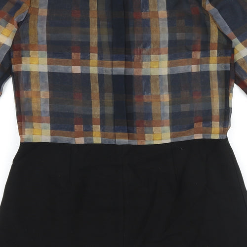 Zara Womens Black Plaid Viscose Shirt Dress Size S Collared Button