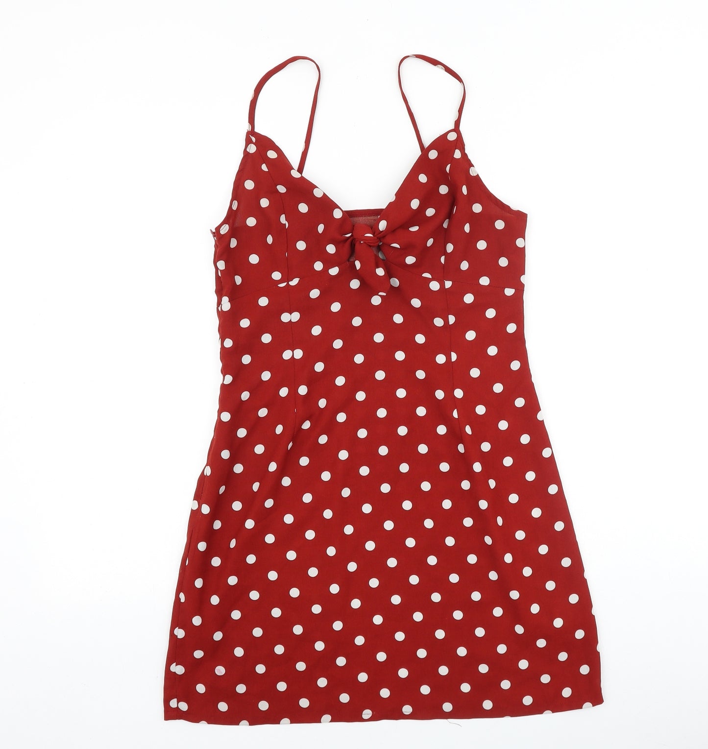 Nasty Gal Womens Red Polka Dot Polyester Mini Size 8 V-Neck Zip