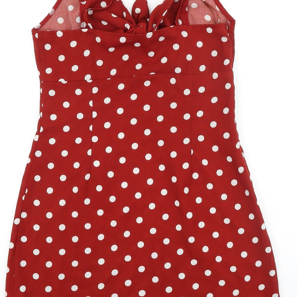 Nasty Gal Womens Red Polka Dot Polyester Mini Size 8 V-Neck Zip