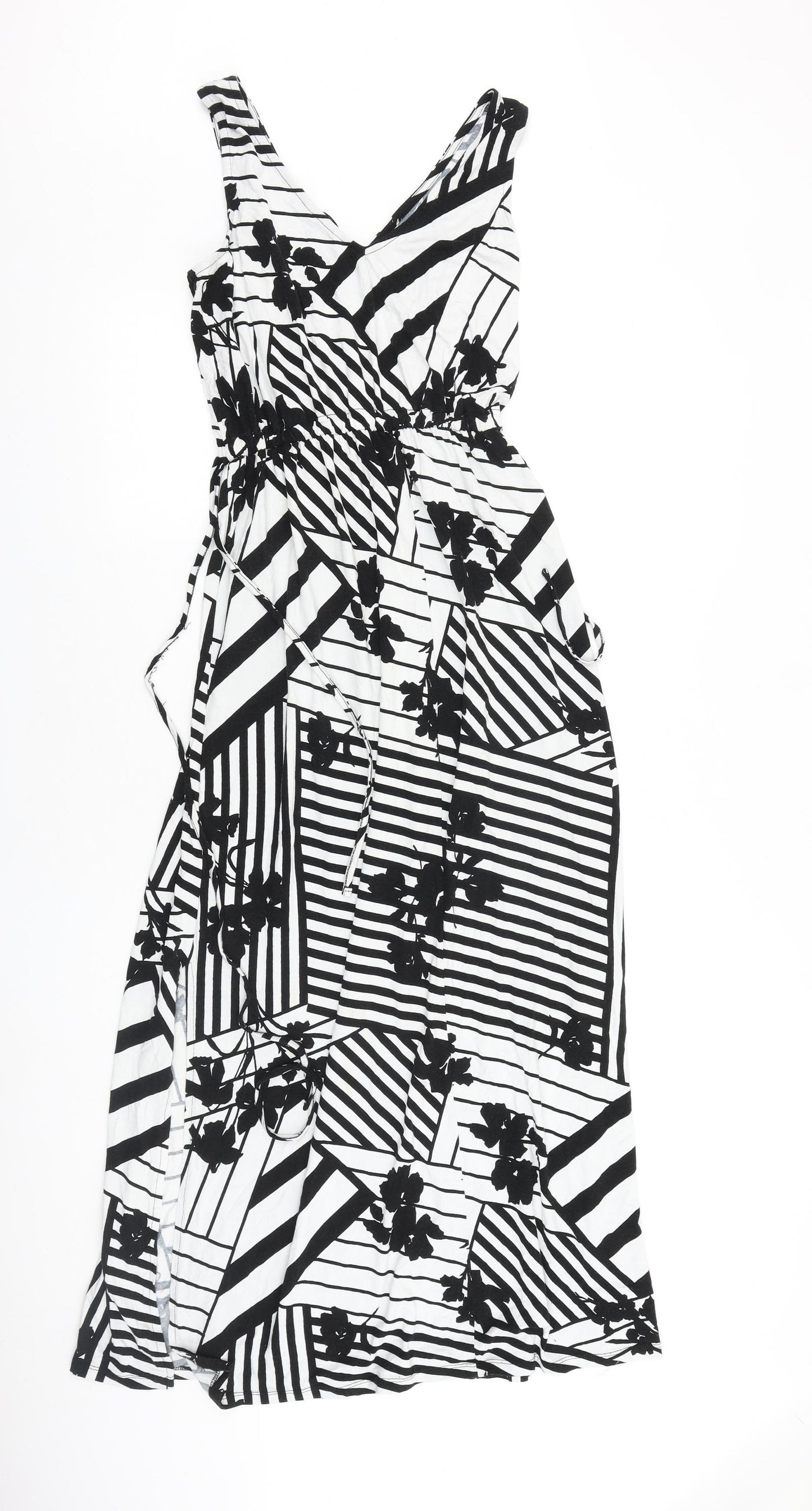 TU Womens Black Fair Isle Viscose Fit & Flare Size 14 V-Neck Pullover