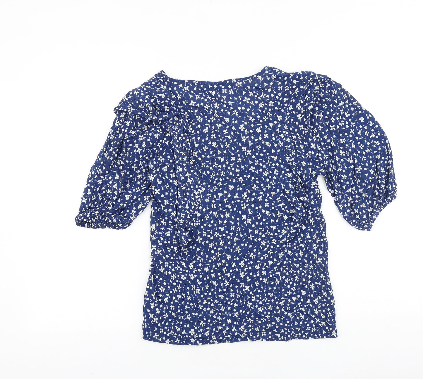 F&F Womens Blue Floral Polyester Basic Blouse Size 6 Scoop Neck