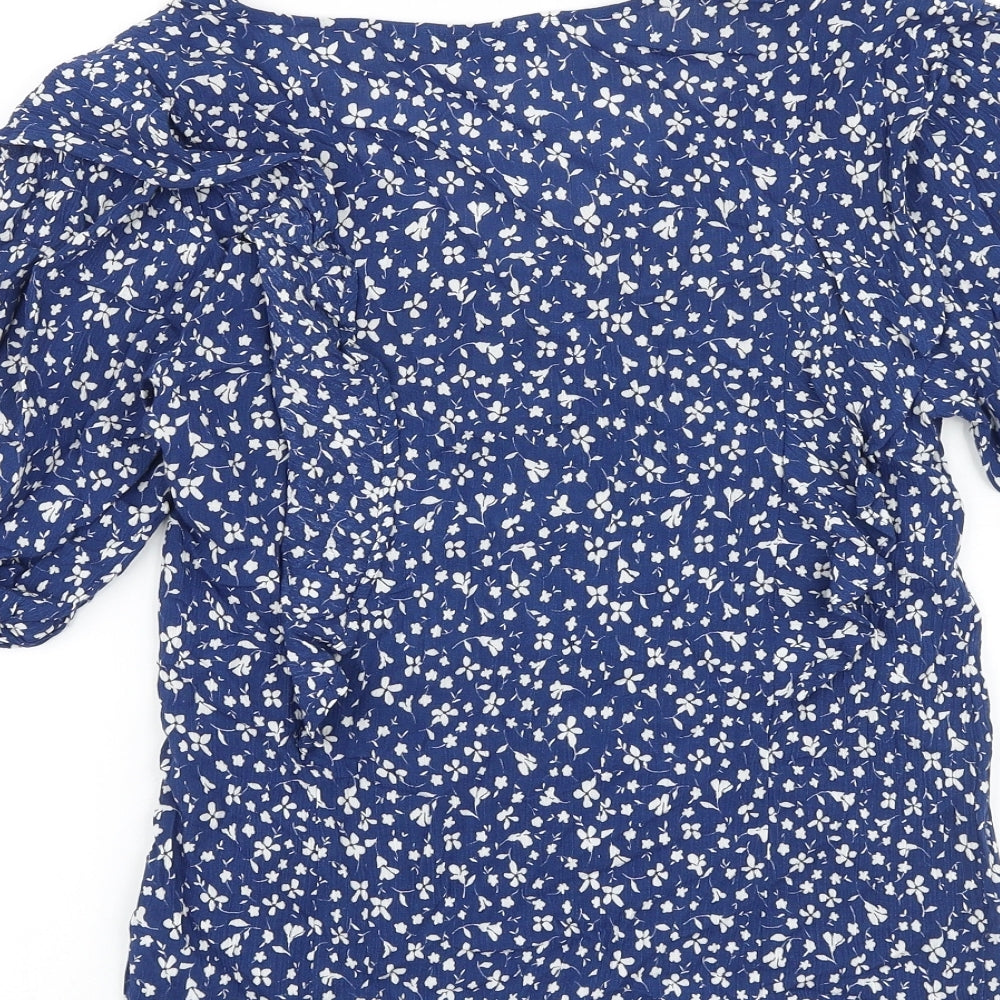 F&F Womens Blue Floral Polyester Basic Blouse Size 6 Scoop Neck