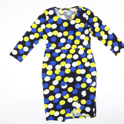 Collection London Womens Multicoloured Geometric Viscose Bodycon Size 12 Boat Neck Pullover