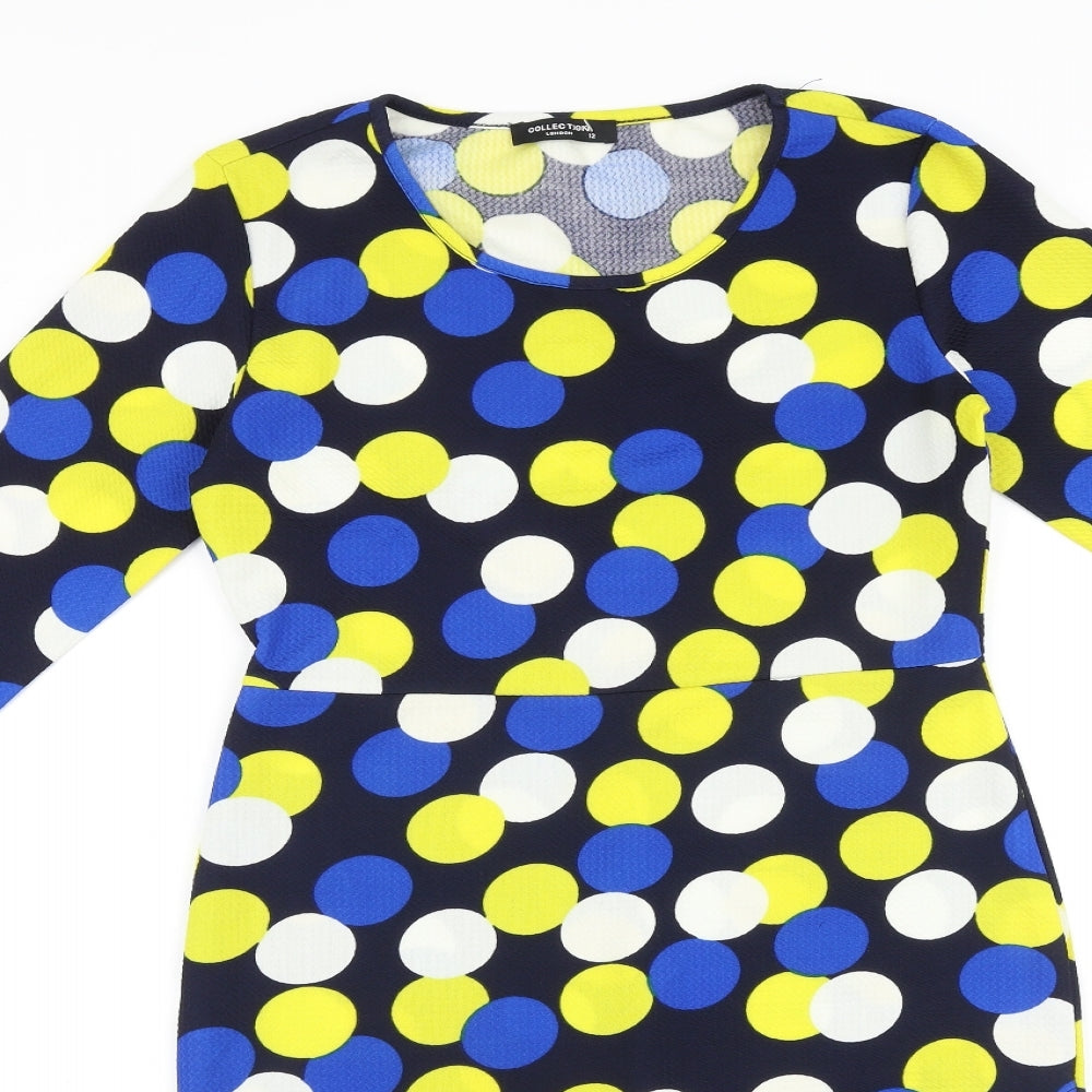 Collection London Womens Multicoloured Geometric Viscose Bodycon Size 12 Boat Neck Pullover