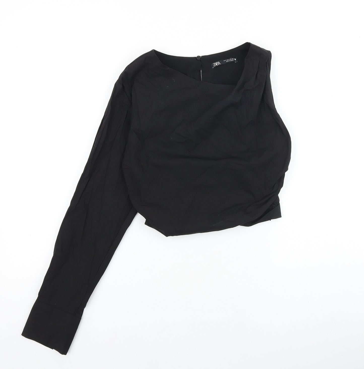 Zara Womens Black 100% Cotton Cropped T-Shirt Size S One Shoulder