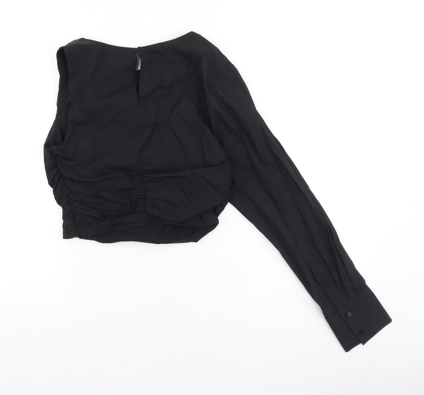 Zara Womens Black 100% Cotton Cropped T-Shirt Size S One Shoulder