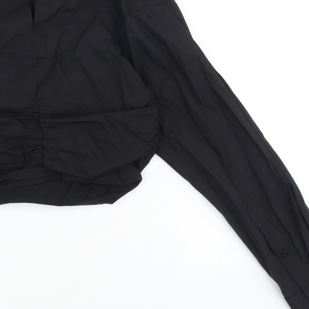 Zara Womens Black 100% Cotton Cropped T-Shirt Size S One Shoulder