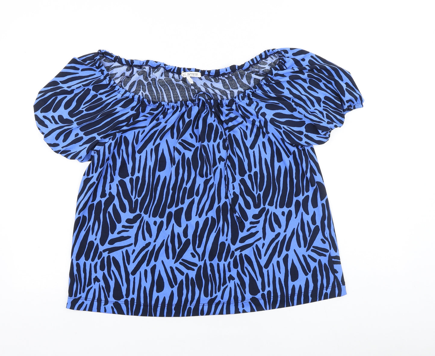 NEXT Womens Blue Geometric Viscose Basic Blouse Size 12 Boat Neck