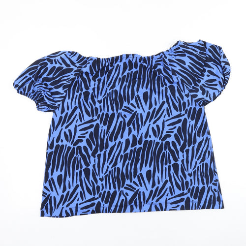 NEXT Womens Blue Geometric Viscose Basic Blouse Size 12 Boat Neck