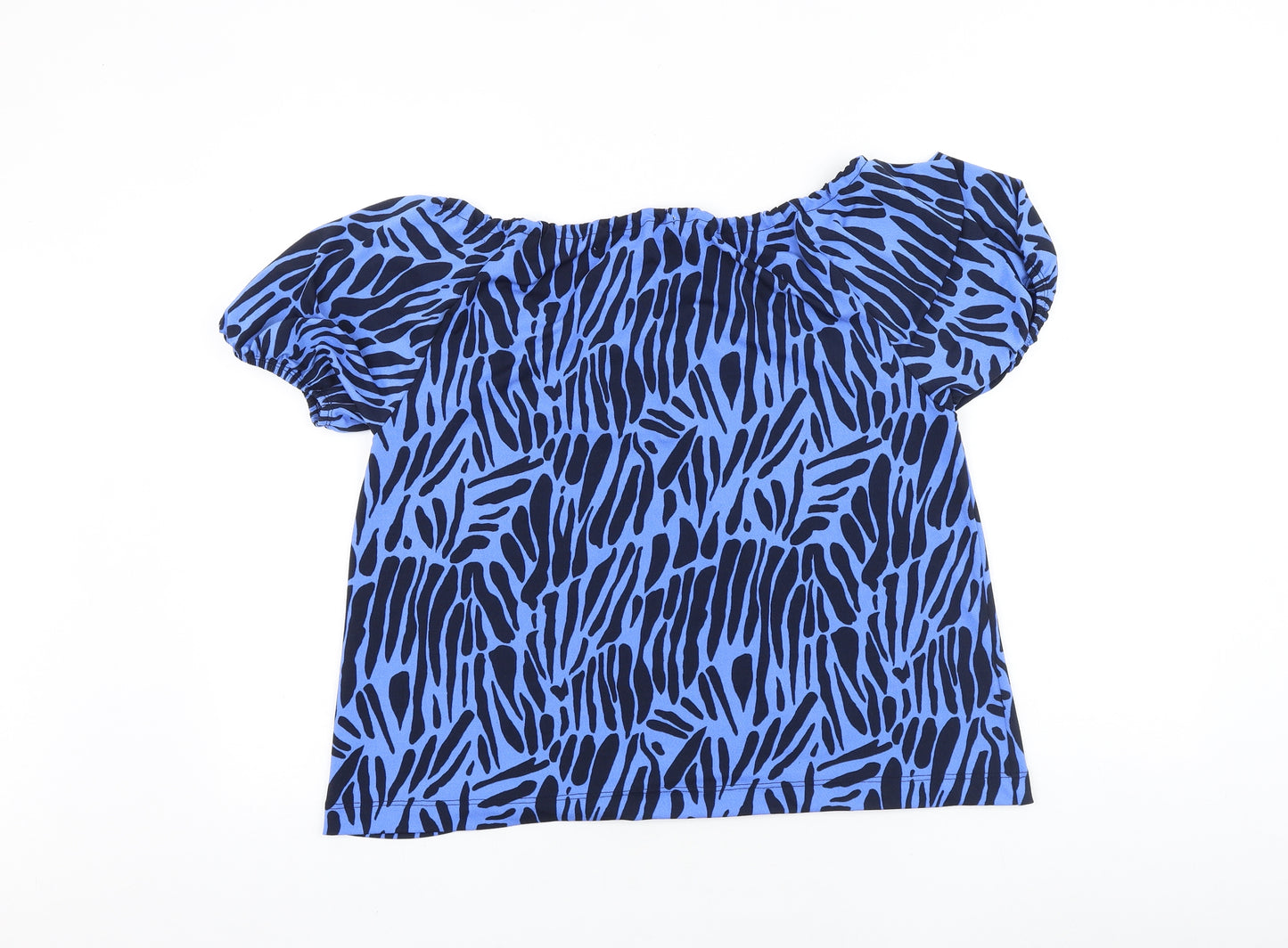 NEXT Womens Blue Geometric Viscose Basic Blouse Size 12 Boat Neck