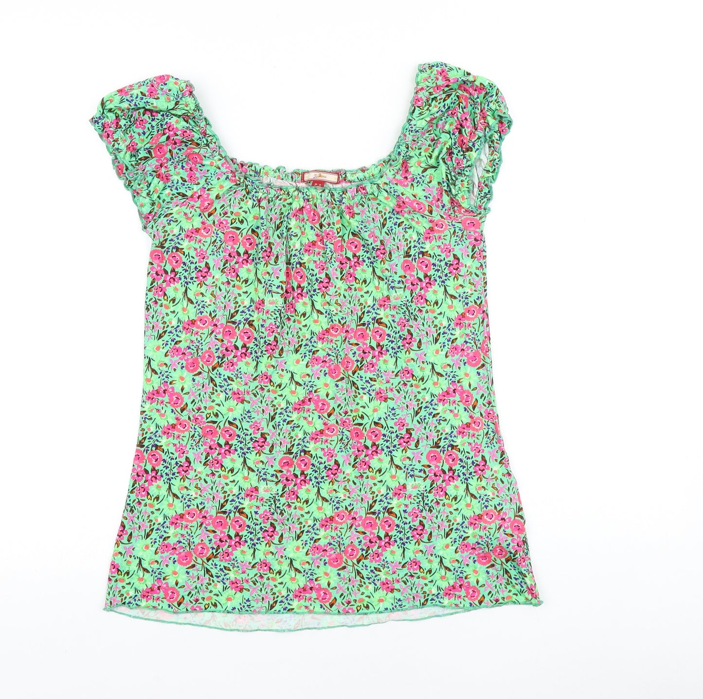 Joe Browns Womens Green Geometric Viscose Basic T-Shirt Size 12 Scoop Neck