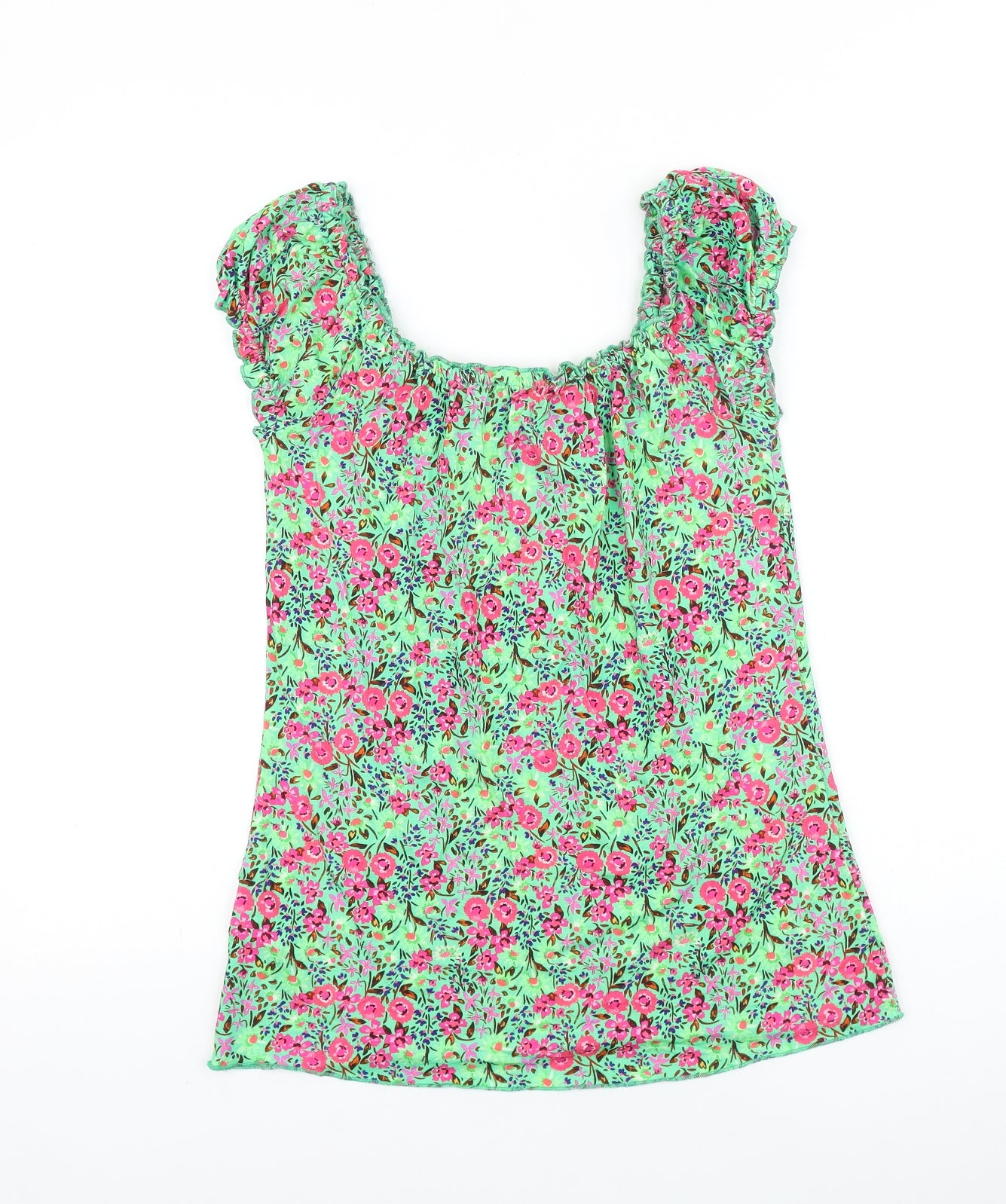 Joe Browns Womens Green Geometric Viscose Basic T-Shirt Size 12 Scoop Neck