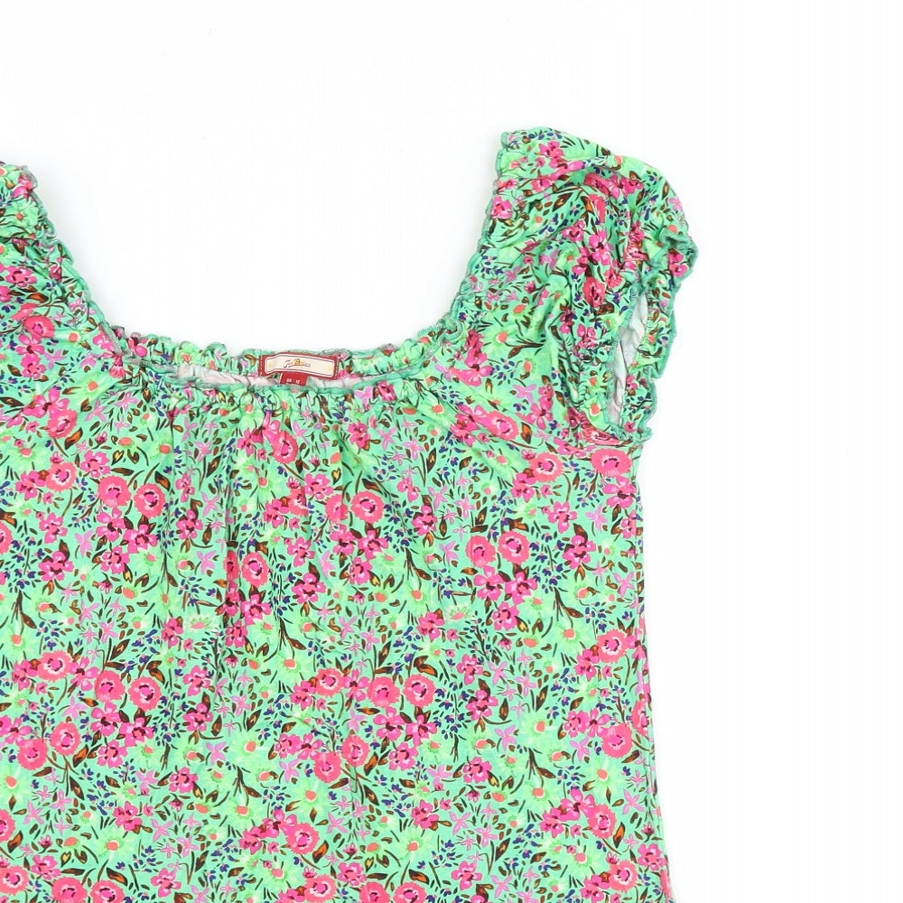 Joe Browns Womens Green Geometric Viscose Basic T-Shirt Size 12 Scoop Neck