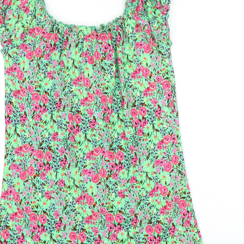 Joe Browns Womens Green Geometric Viscose Basic T-Shirt Size 12 Scoop Neck