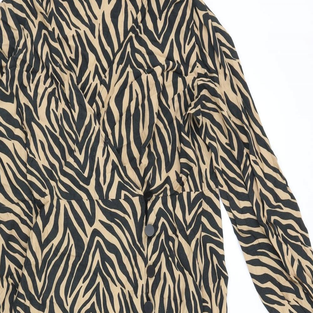 Marks and Spencer Womens Brown Animal Print Viscose A-Line Size 16 V-Neck Button - Wrap Front