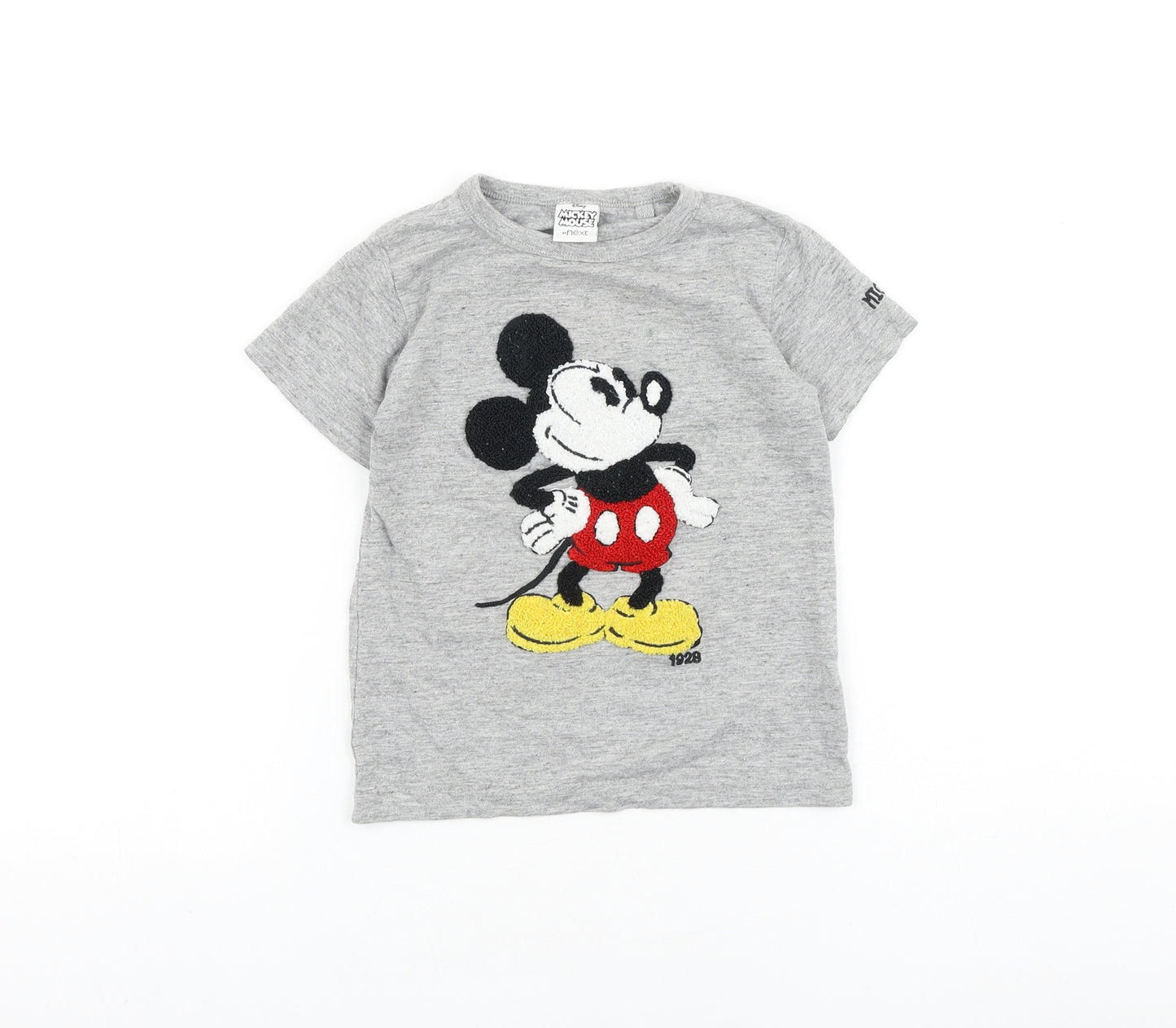 NEXT Girls Grey 100% Cotton Basic T-Shirt Size 2-3 Years Round Neck Pullover - Mickey Mouse