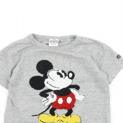 NEXT Girls Grey 100% Cotton Basic T-Shirt Size 2-3 Years Round Neck Pullover - Mickey Mouse