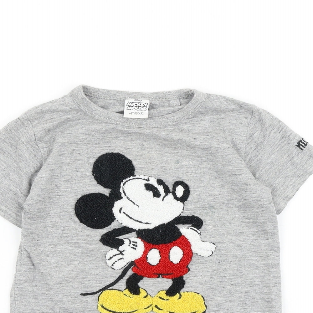 NEXT Girls Grey 100% Cotton Basic T-Shirt Size 2-3 Years Round Neck Pullover - Mickey Mouse