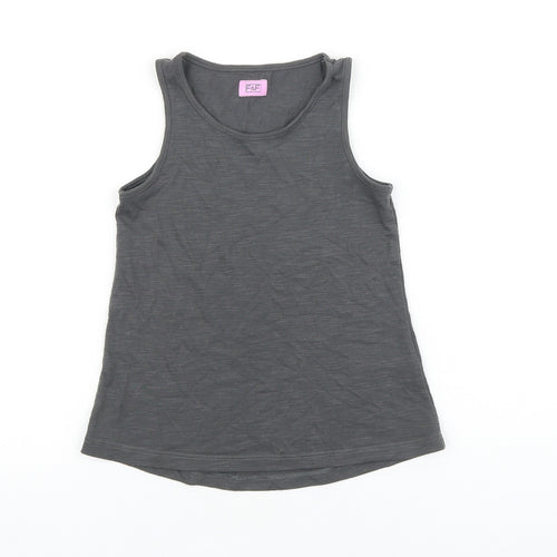 F&F Girls Grey 100% Cotton Basic Tank Size 6-7 Years Scoop Neck Pullover