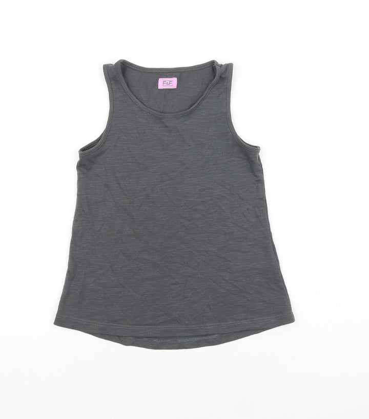 F&F Girls Grey 100% Cotton Basic Tank Size 6-7 Years Scoop Neck Pullover