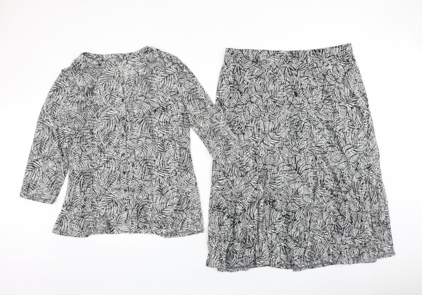 Nutmeg Womens Grey Geometric Cotton A-Line Skirt Size 14 Button - Blouse & Skirt Set