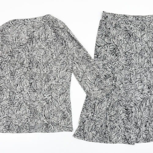 Nutmeg Womens Grey Geometric Cotton A-Line Skirt Size 14 Button - Blouse & Skirt Set
