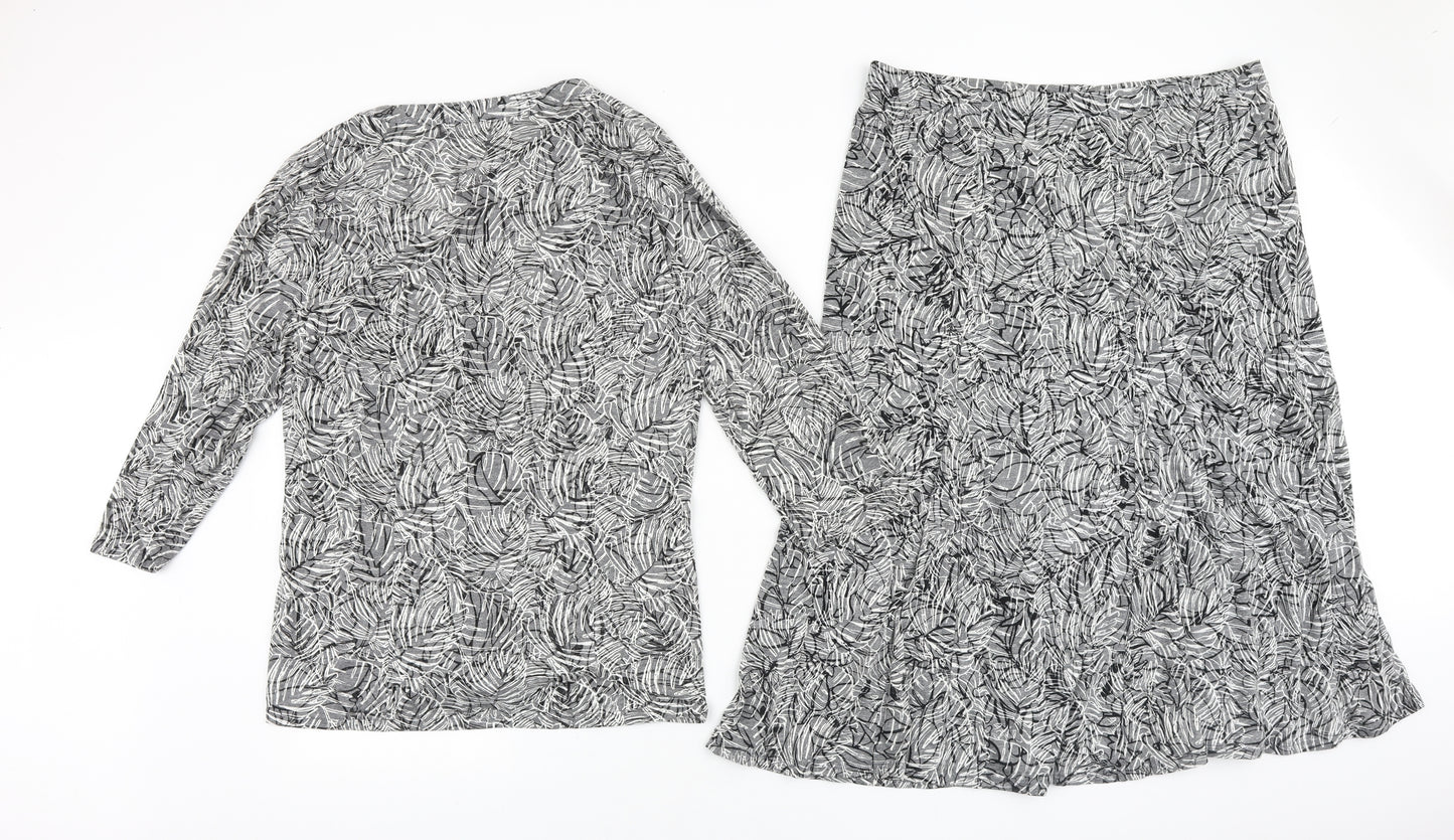 Nutmeg Womens Grey Geometric Cotton A-Line Skirt Size 14 Button - Blouse & Skirt Set