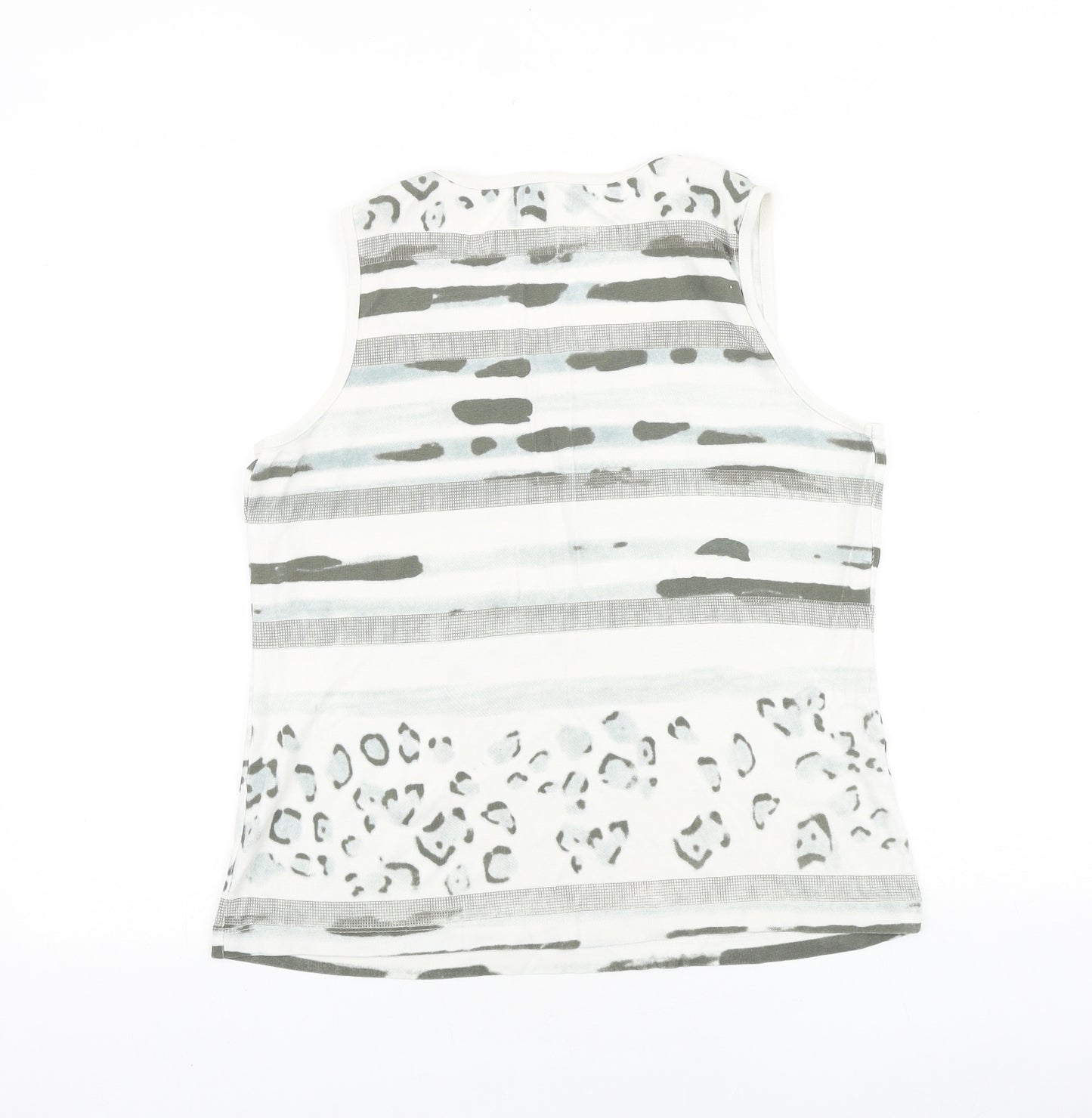 Bonmarché Womens Grey Striped 100% Cotton Basic Tank Size M Round Neck