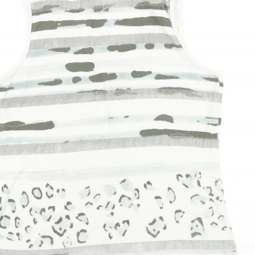 Bonmarché Womens Grey Striped 100% Cotton Basic Tank Size M Round Neck