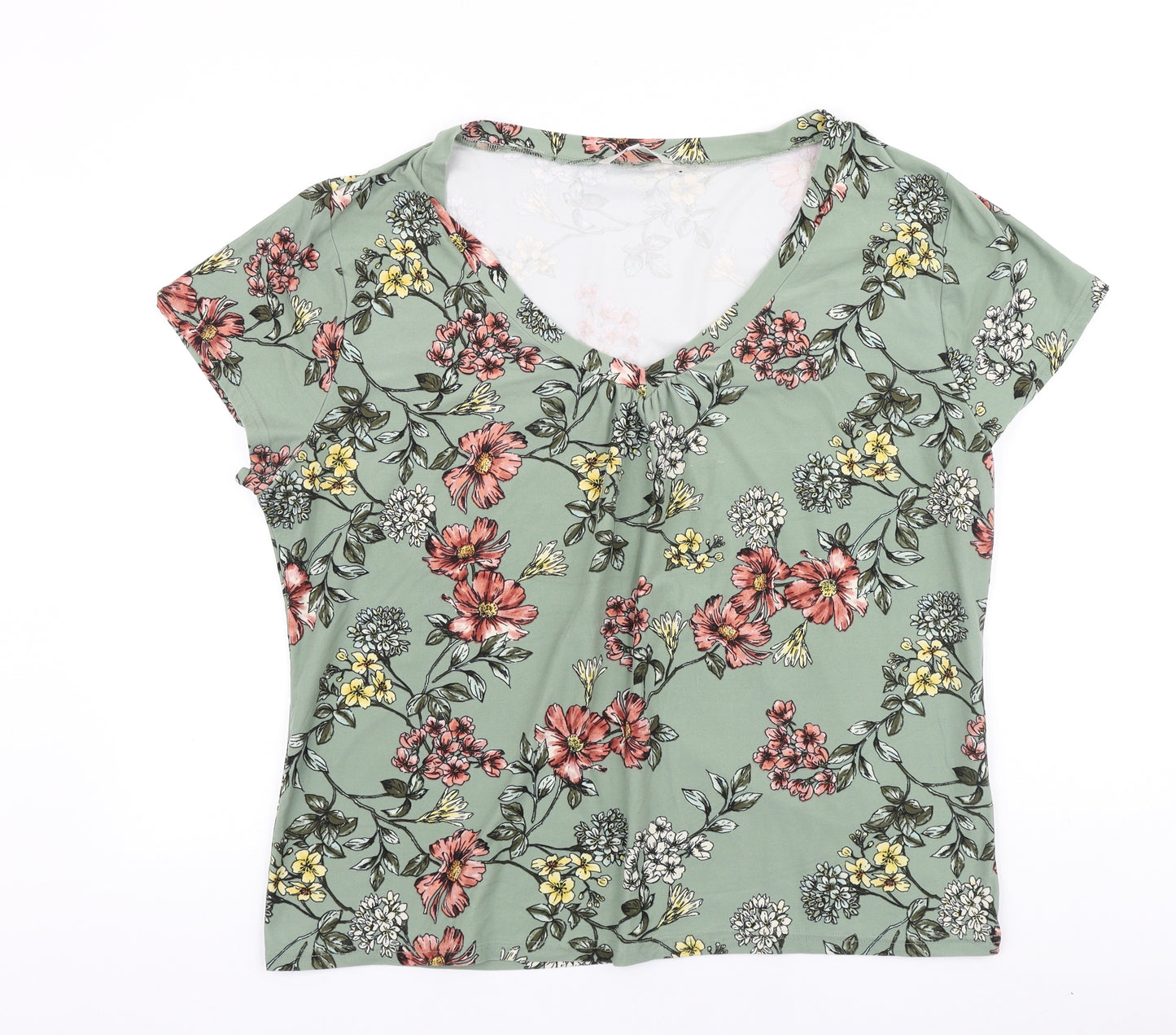 Pebble Bay Womens Green Floral Polyester Basic Blouse Size 22 V-Neck