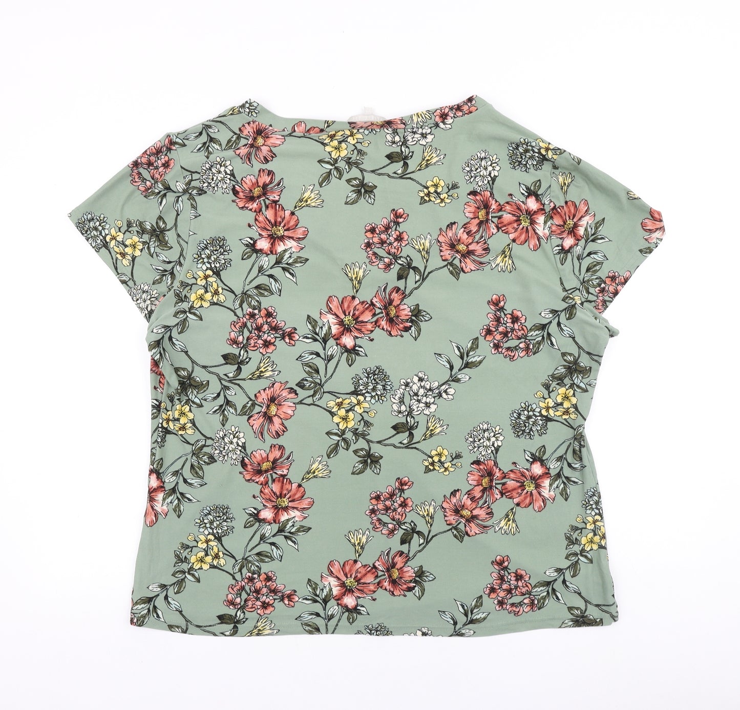 Pebble Bay Womens Green Floral Polyester Basic Blouse Size 22 V-Neck