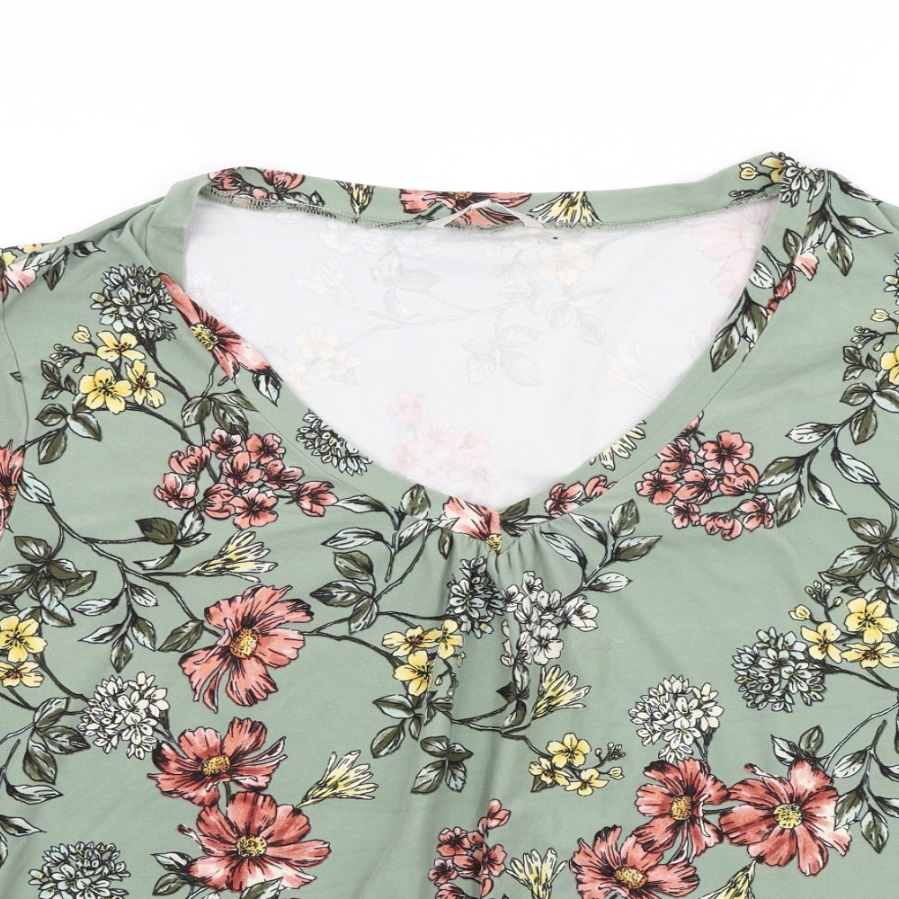Pebble Bay Womens Green Floral Polyester Basic Blouse Size 22 V-Neck