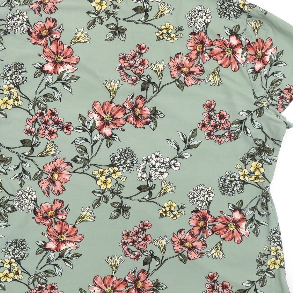 Pebble Bay Womens Green Floral Polyester Basic Blouse Size 22 V-Neck