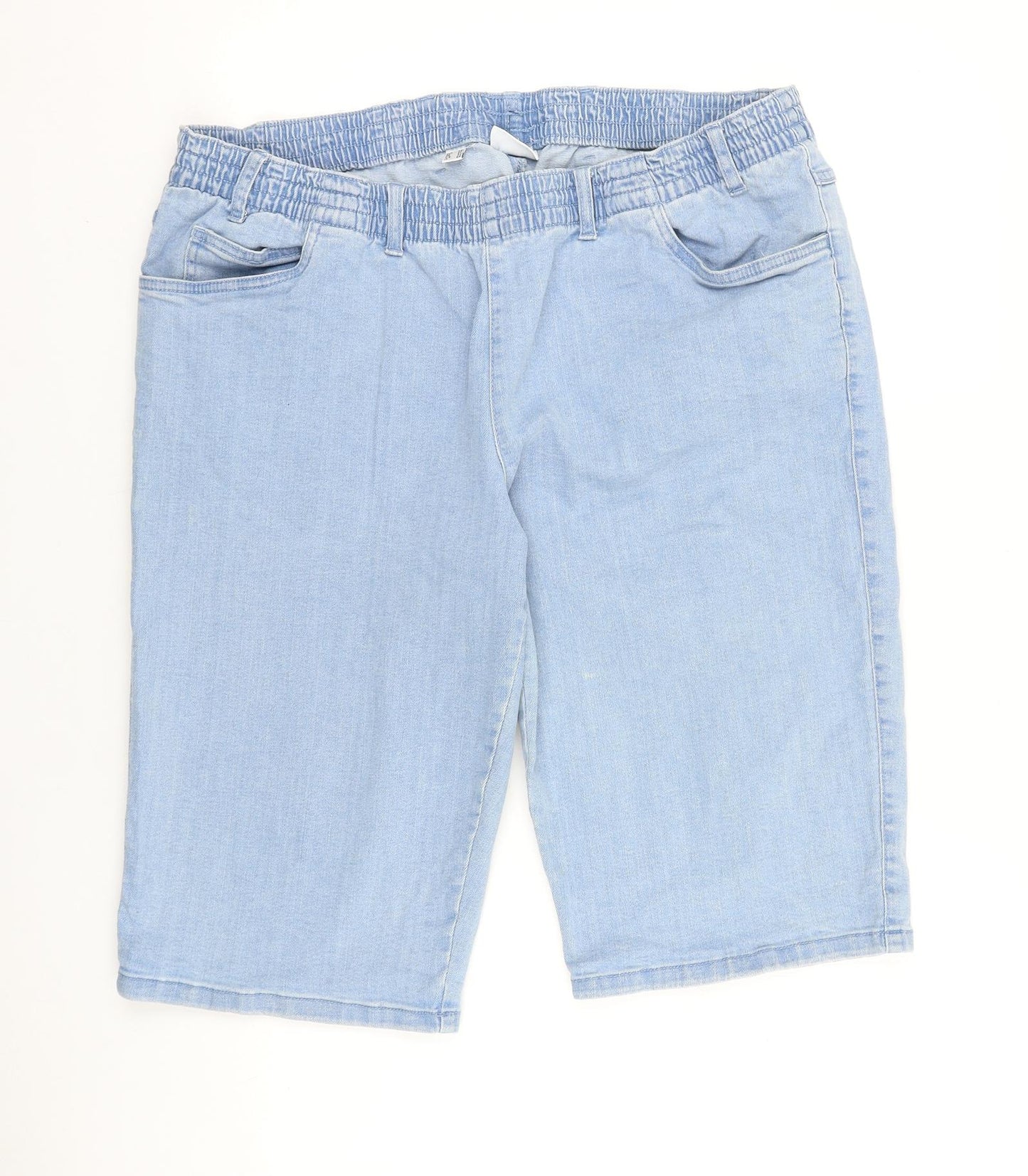 bonprix Womens Blue 100% Cotton Bermuda Shorts Size 22 L15 in Regular Pull On