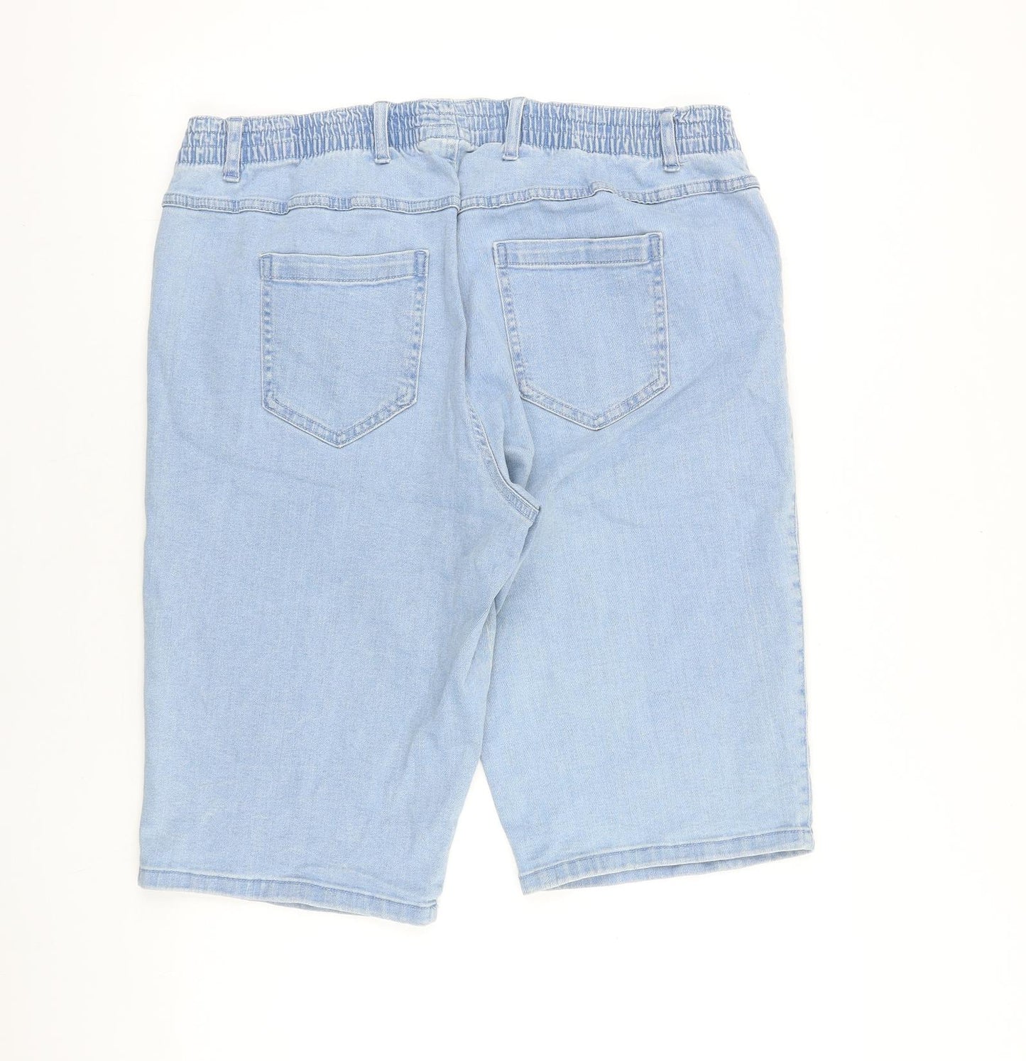 bonprix Womens Blue 100% Cotton Bermuda Shorts Size 22 L15 in Regular Pull On