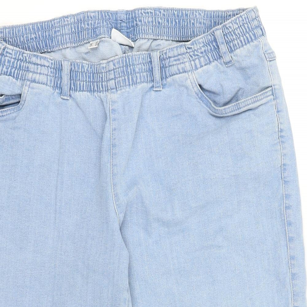 bonprix Womens Blue 100% Cotton Bermuda Shorts Size 22 L15 in Regular Pull On