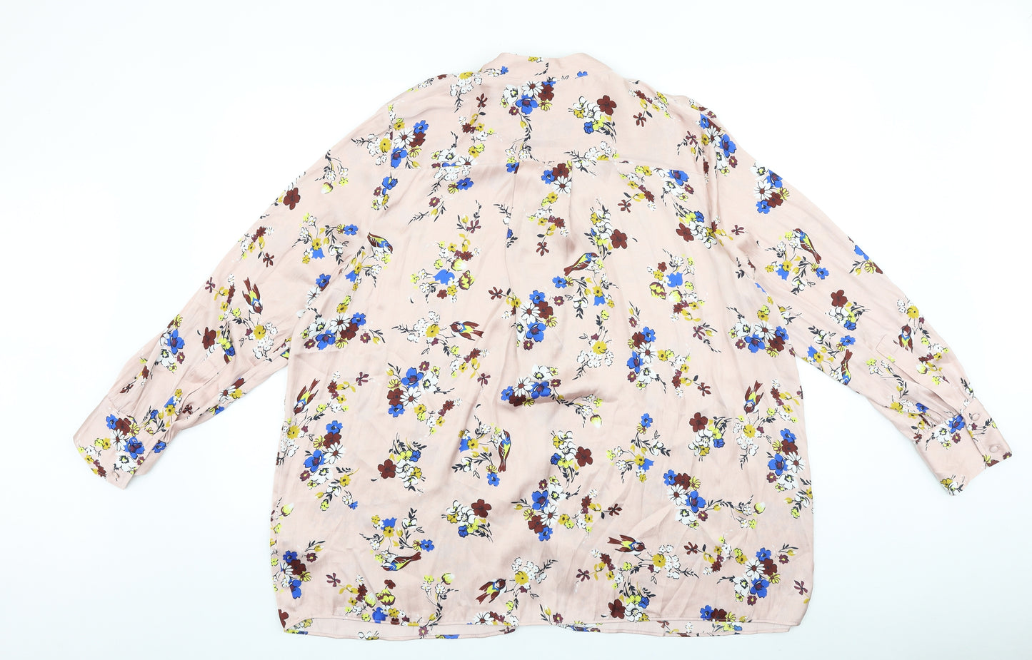 Marks and Spencer Womens Pink Floral Polyester Basic Button-Up Size 22 Round Neck