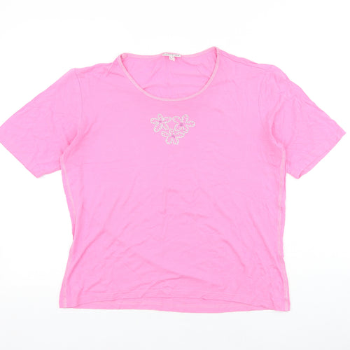 Laura Lebek Womens Orange 100% Cotton Basic T-Shirt Size 14 Round Neck - Flower Detail