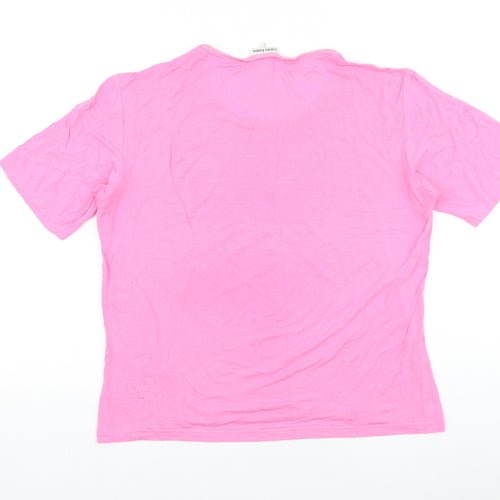 Laura Lebek Womens Orange 100% Cotton Basic T-Shirt Size 14 Round Neck - Flower Detail