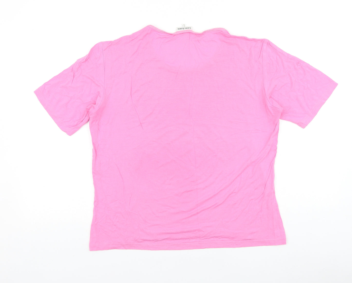 Laura Lebek Womens Orange 100% Cotton Basic T-Shirt Size 14 Round Neck - Flower Detail