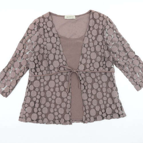 BASSINI Womens Brown Geometric 100% Cotton Basic Blouse Size S Round Neck