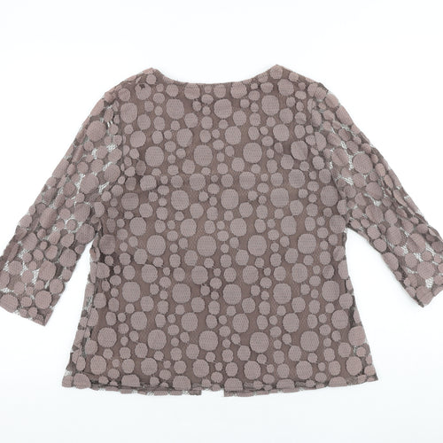 BASSINI Womens Brown Geometric 100% Cotton Basic Blouse Size S Round Neck