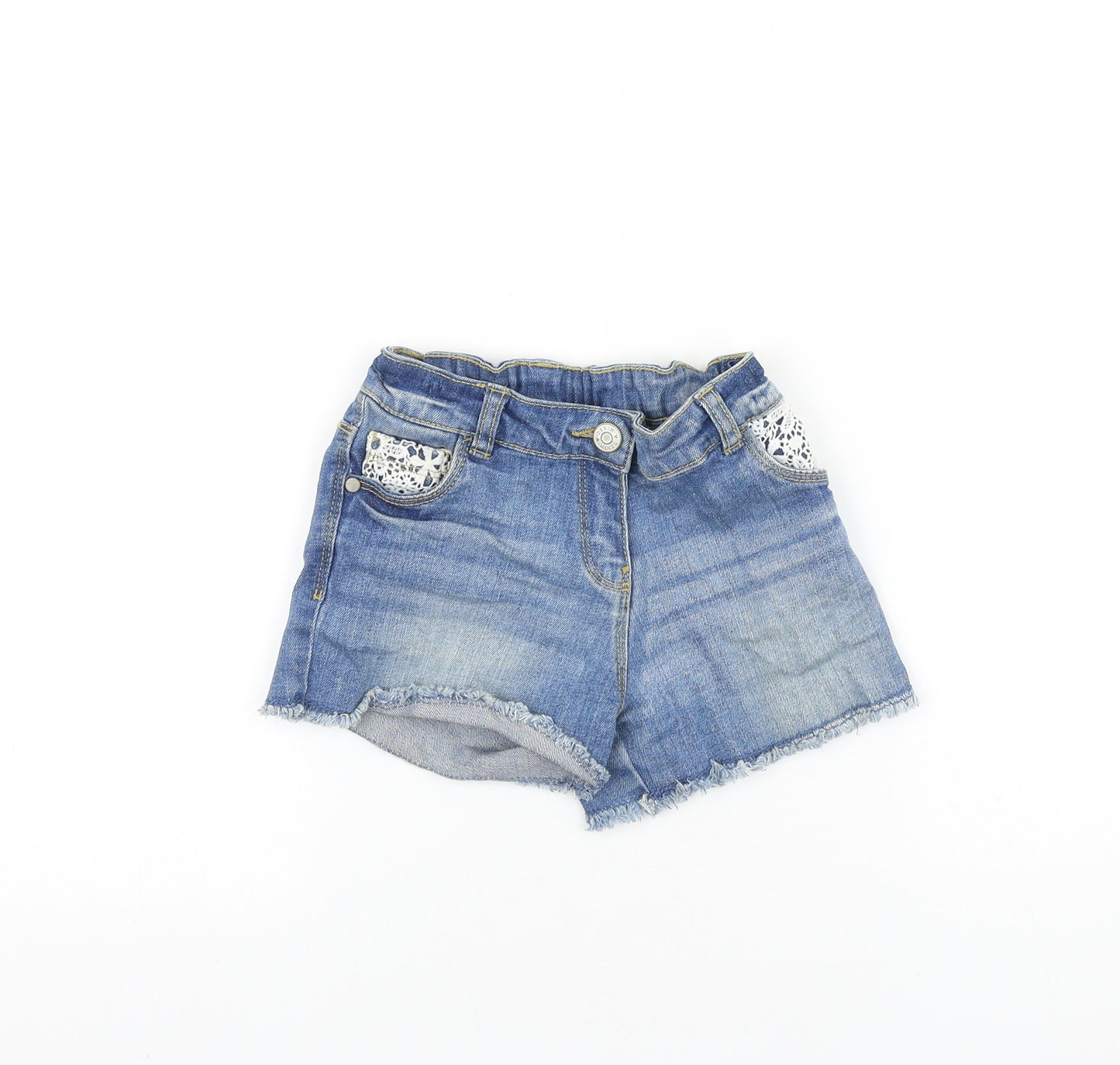 TU Girls Blue 100% Cotton Hot Pants Shorts Size 7 Years Regular Zip