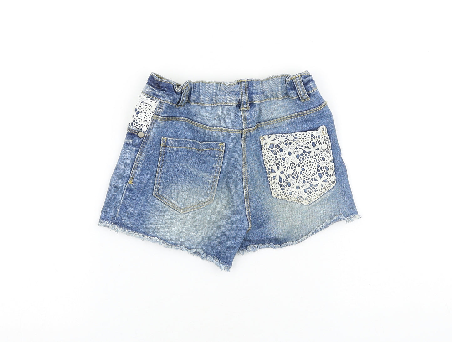 TU Girls Blue 100% Cotton Hot Pants Shorts Size 7 Years Regular Zip