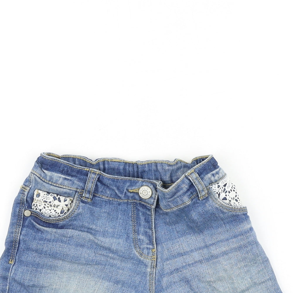 TU Girls Blue 100% Cotton Hot Pants Shorts Size 7 Years Regular Zip
