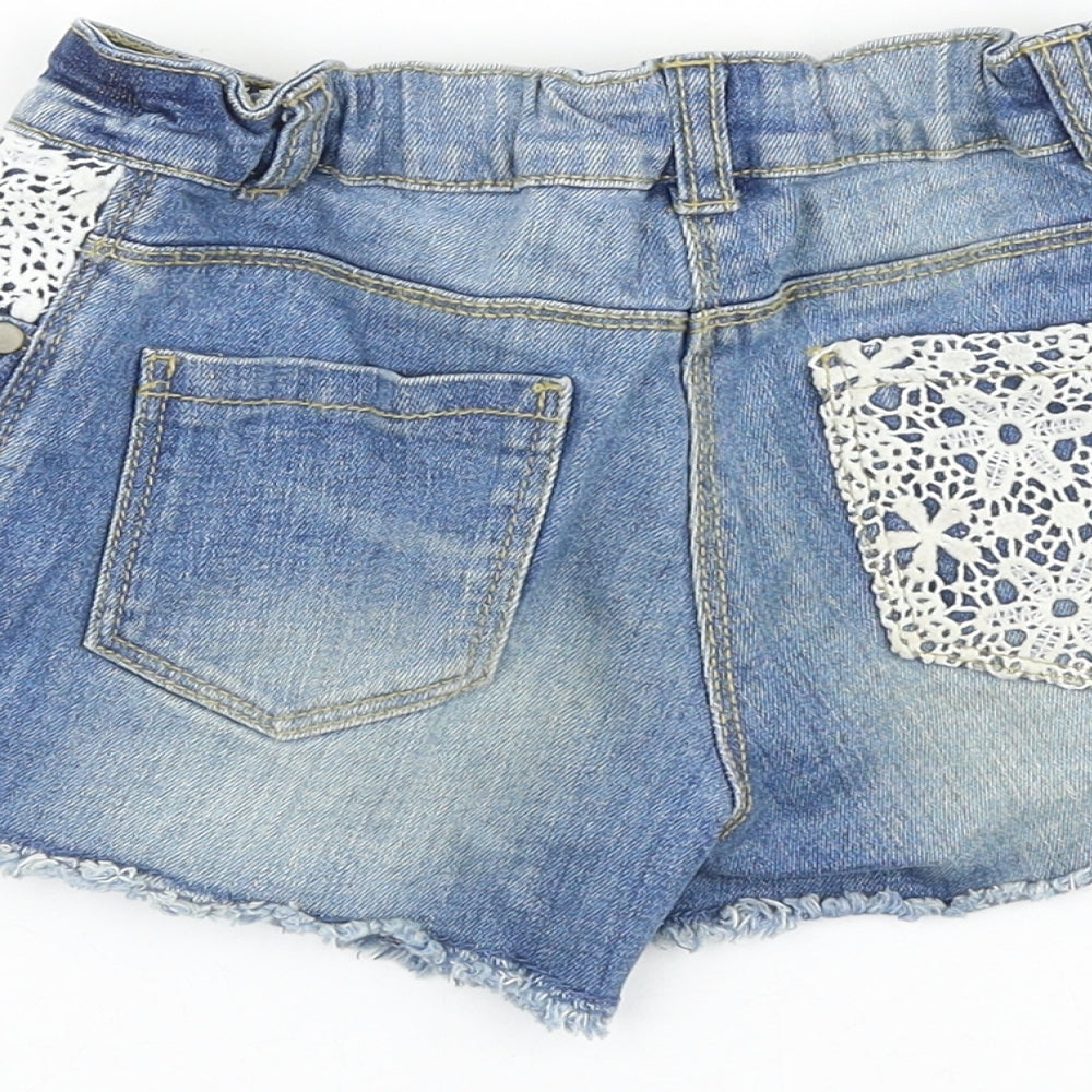 TU Girls Blue 100% Cotton Hot Pants Shorts Size 7 Years Regular Zip