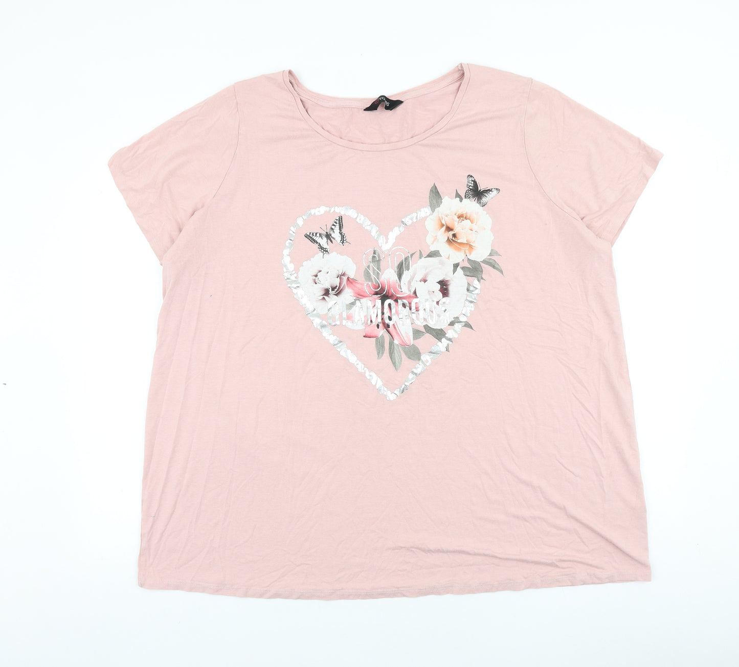 Love Yours Womens Pink Cotton Basic T-Shirt Size 24 Round Neck - So Glamorous
